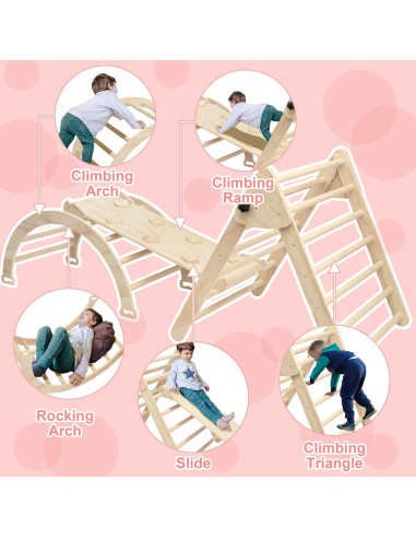 Conjunto Triángulo Pikler 5 en 1 EDOSTORY para Niños - Madera Natural