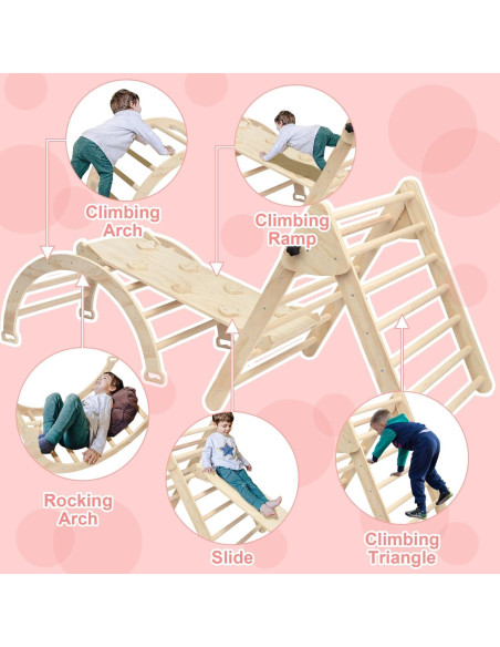 Conjunto Triángulo Pikler 5 en 1 EDOSTORY para Niños - Madera Natural