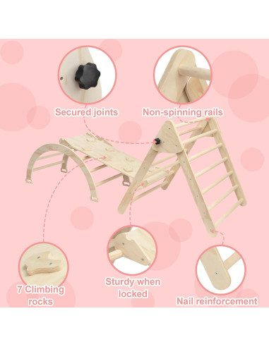 Conjunto Triángulo Pikler 5 en 1 EDOSTORY para Niños - Madera Natural