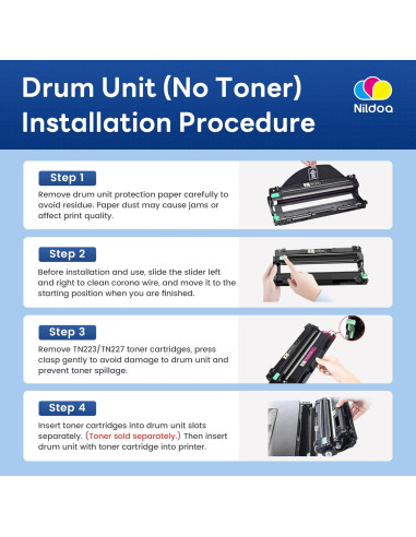 Unidad de Tambor Nildoa DR223CL Reemplazo 4 Paquetes para Brother