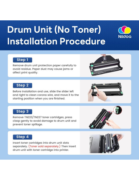 Unidad de Tambor Nildoa DR223CL Reemplazo 4 Paquetes para Brother