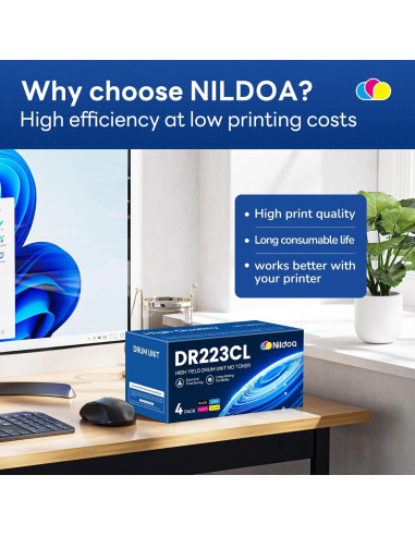 Unidad de Tambor Nildoa DR223CL Reemplazo 4 Paquetes para Brother