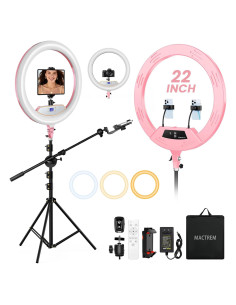 Aro de Luz LED 22" MACTREM con Trípode y Soporte Rosa