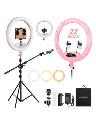 Aro de Luz LED 22" MACTREM con Trípode y Soporte Rosa