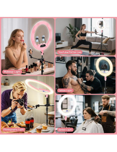 Aro de Luz LED 22" MACTREM con Trípode y Soporte Rosa 2