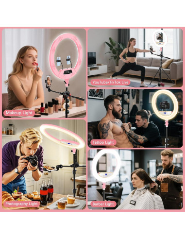 Aro de Luz LED 22" MACTREM con Trípode y Soporte Rosa