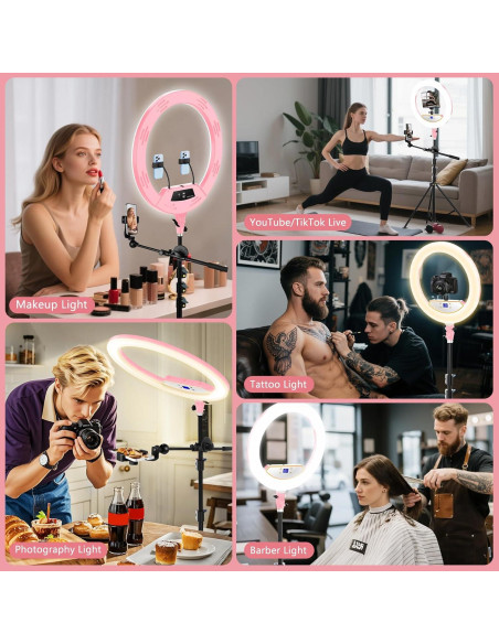 Aro de Luz LED 22" MACTREM con Trípode y Soporte Rosa