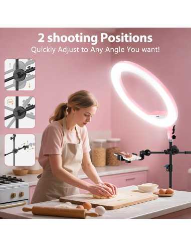 Aro de Luz LED 22" MACTREM con Trípode y Soporte Rosa