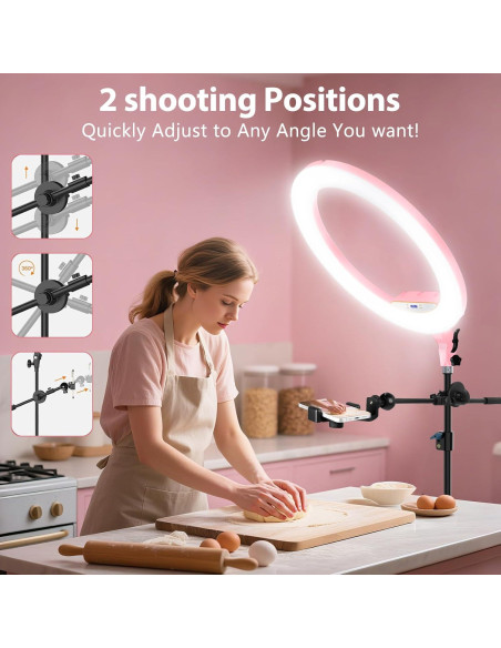 Aro de Luz LED 22" MACTREM con Trípode y Soporte Rosa