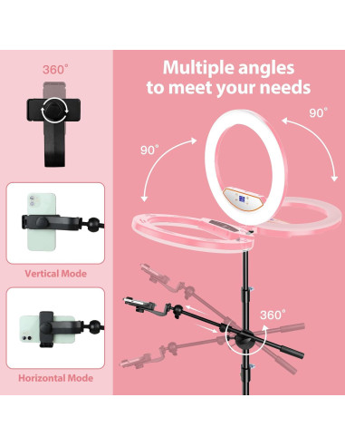 Aro de Luz LED 22" MACTREM con Trípode y Soporte Rosa