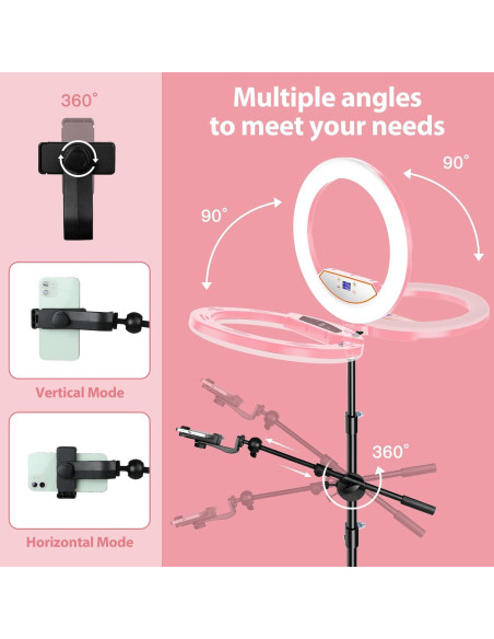 Aro de Luz LED 22" MACTREM con Trípode y Soporte Rosa