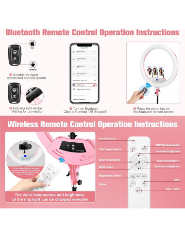 Aro de Luz LED 22" MACTREM con Trípode y Soporte Rosa