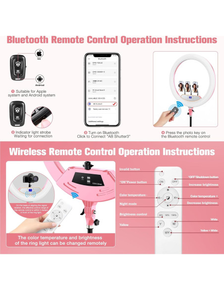 Aro de Luz LED 22" MACTREM con Trípode y Soporte Rosa