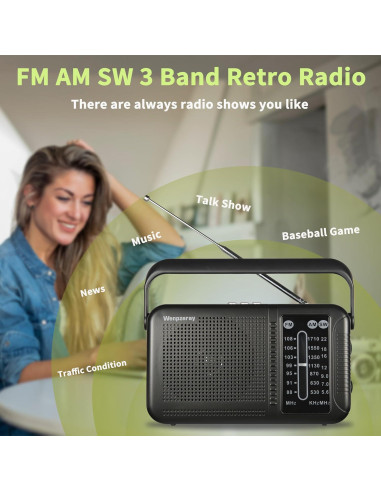 Radio Retro AM FM Bluetooth Wenpzeray D219 Compacta 3 Bandas