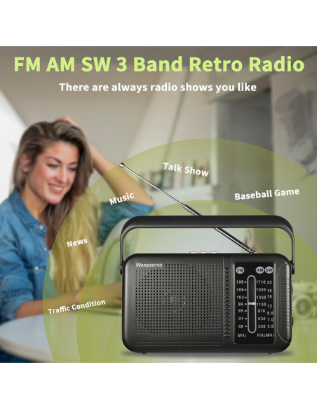 Radio Retro AM FM Bluetooth Wenpzeray D219 Compacta 3 Bandas