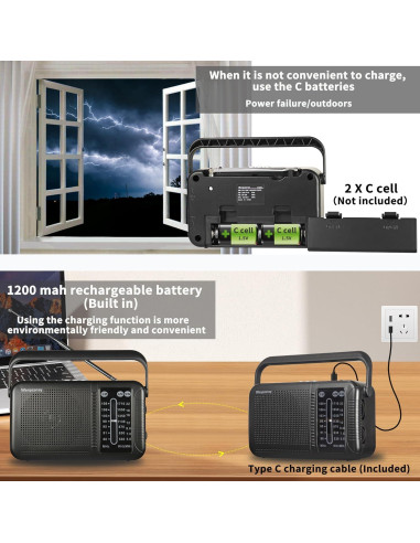 Radio Retro AM FM Bluetooth Wenpzeray D219 Compacta 3 Bandas