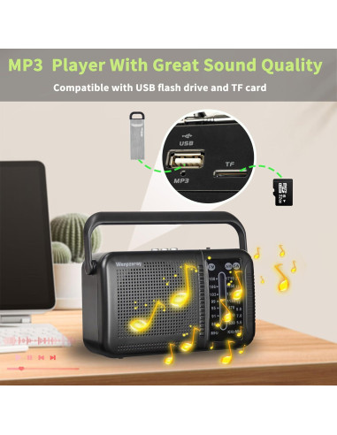 Radio Retro AM FM Bluetooth Wenpzeray D219 Compacta 3 Bandas