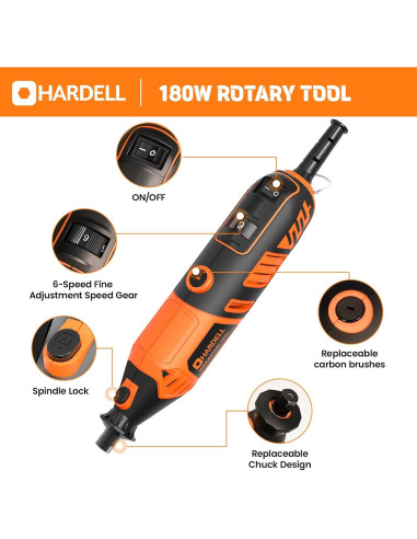 Herramienta Rotativa HARDELL 180W con 61 Accesorios y 6 Velocidades