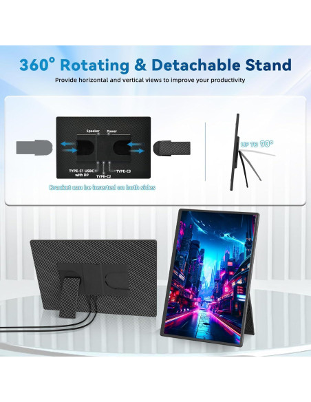 Extensor de Pantalla Portátil BKVOO 16" FHD 1200P USB-C HDMI