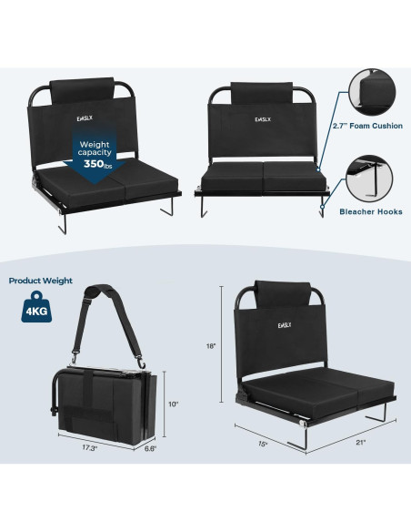 Asiento de Estadio Emslx con Respaldo Ajustable y Cojín Plegable
