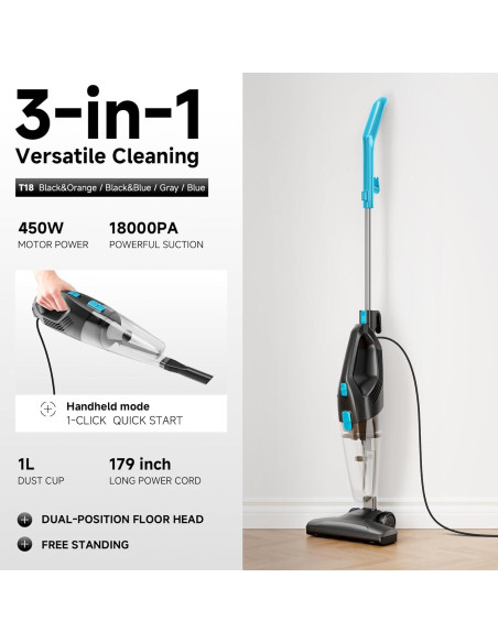 Aspiradora de varilla con cable Fenhua T18 450W 5 en 1 Azul