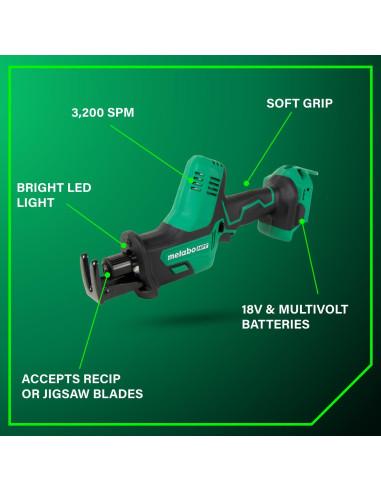 Sierra Recíproca Inalámbrica Metabo HPT 18V 3200 RPM Compacta