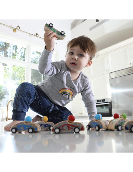 Juguete de Carreras de Autos de Madera Edushape - 8 Autos Rápidos