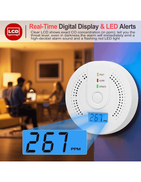 Detector de Monóxido de Carbono Aukzex WJ-CO605 con Pantalla LCD