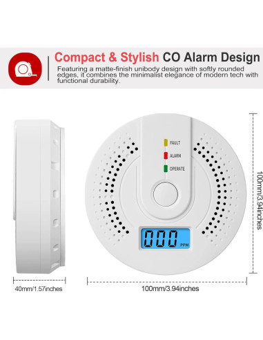 Detector de Monóxido de Carbono Aukzex WJ-CO605 con Pantalla LCD