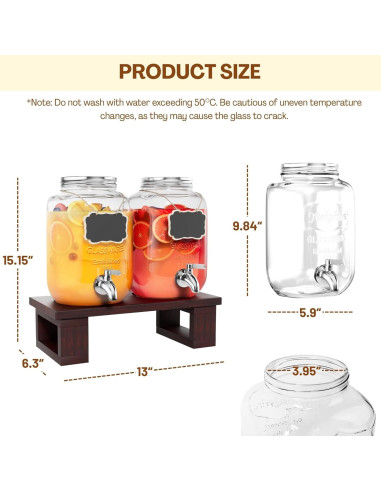 Dispensador de Bebidas de Vidrio 1 Galón Ofiray-home 2-Pack