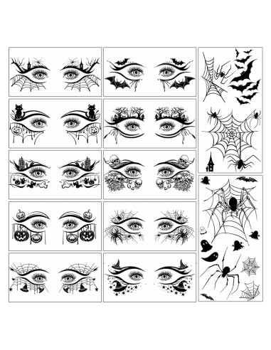 12 Hojas Tatuajes Temporales Halloween Hotoyannia - Telaraña y Murciélago