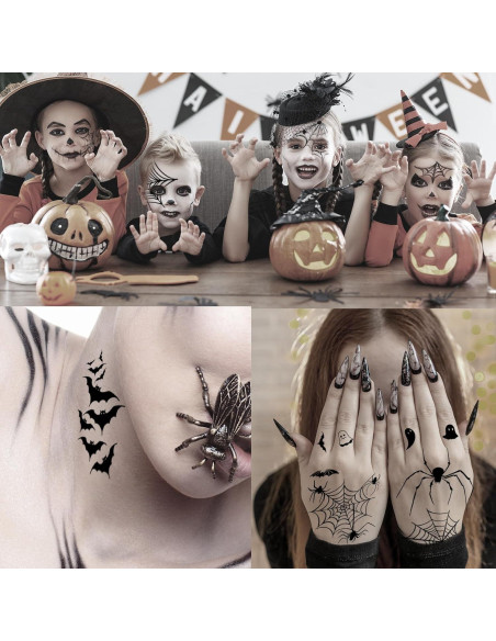 12 Hojas Tatuajes Temporales Halloween Hotoyannia - Telaraña y Murciélago