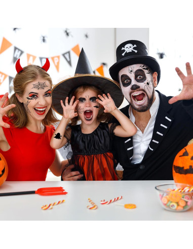 12 Hojas Tatuajes Temporales Halloween Hotoyannia - Telaraña y Murciélago