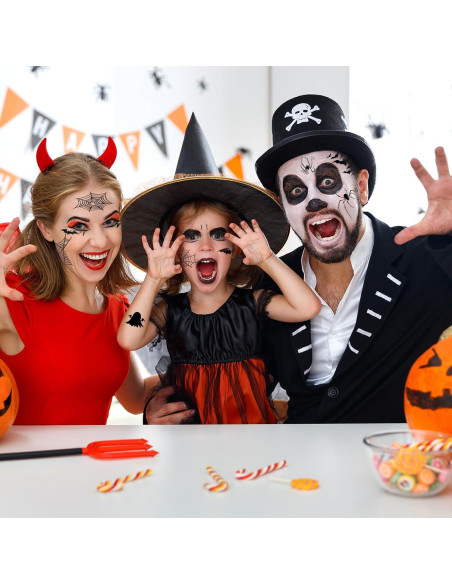 12 Hojas Tatuajes Temporales Halloween Hotoyannia - Telaraña y Murciélago