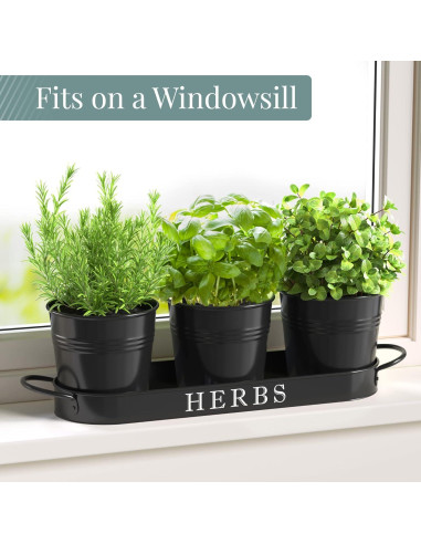 Juego de 3 Macetas de Metal para Hierbas Barnyard Designs Negro