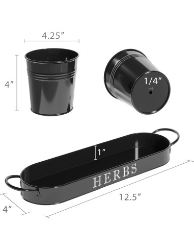 Juego de 3 Macetas de Metal para Hierbas Barnyard Designs Negro