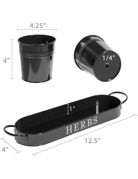 Juego de 3 Macetas de Metal para Hierbas Barnyard Designs Negro