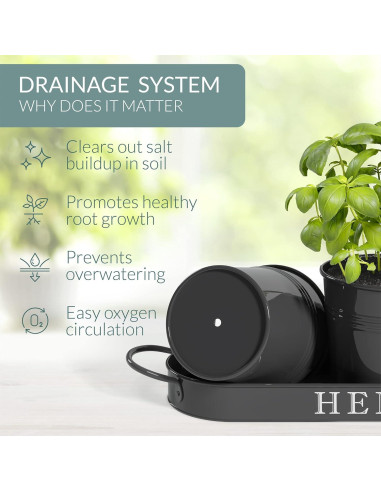 Juego de 3 Macetas de Metal para Hierbas Barnyard Designs Negro