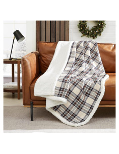 Manta Reversible Eddie Bauer 50x60 cm Sherpa y Fleece Caqui