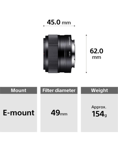Lente Fija Sony SEL35F18 35mm f/1.8 Compacta y Ligera