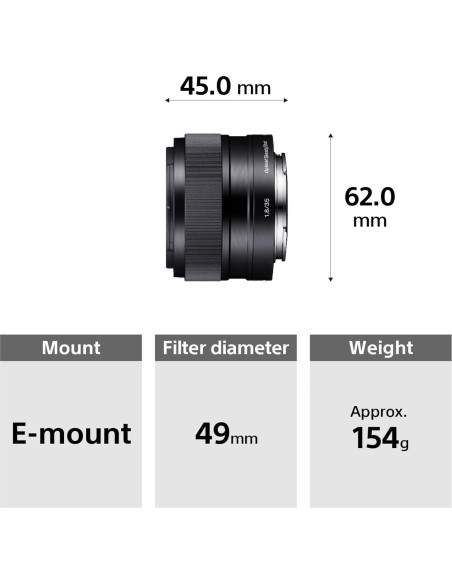 Lente Fija Sony SEL35F18 35mm f/1.8 Compacta y Ligera Lente Fija Sony SEL35F18 35mm f/1.8 Compacta y Ligera