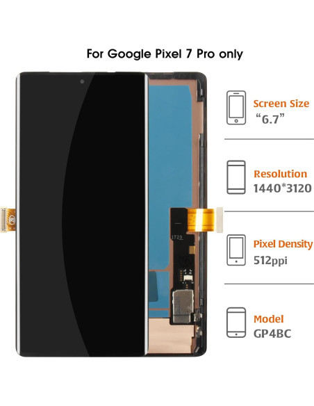 Pantalla OLED 6.7" con Marco Negro para Google Pixel 7 Pro