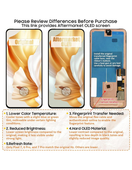 Pantalla OLED 6.7" con Marco Negro para Google Pixel 7 Pro