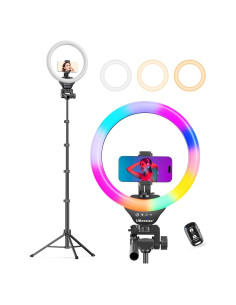 UBeesize Luz de Anillo RGB 30 cm con Trípode 157 cm