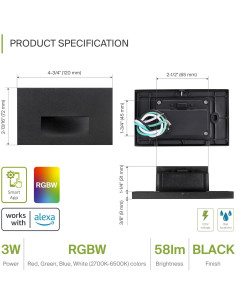 Lámpara Empotrada LED Inteligente ASD 3W RGB 60LM Negro Paquete 6 2