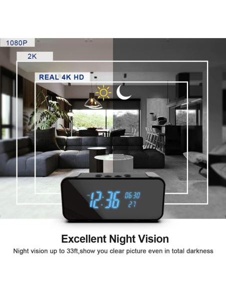 Cámara de Seguridad Reloj Despertador Cazoyol 4K Wi-Fi