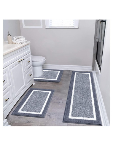 Conjunto de Alfombrillas de Baño Pauwer 3 Piezas Microfibra Gris