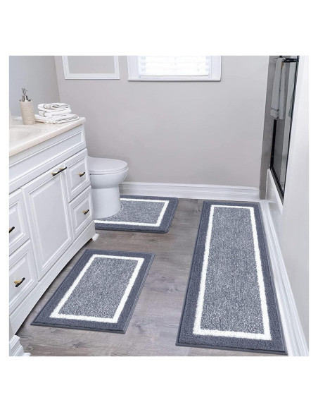 Conjunto de Alfombrillas de Baño Pauwer 3 Piezas Microfibra Gris