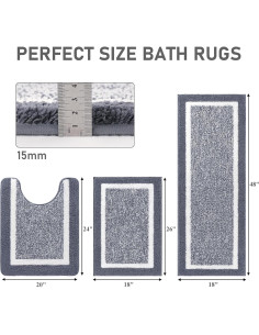 Conjunto de Alfombrillas de Baño Pauwer 3 Piezas Microfibra Gris 2