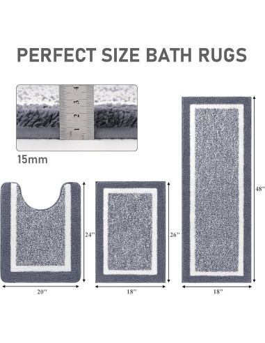 Conjunto de Alfombrillas de Baño Pauwer 3 Piezas Microfibra Gris